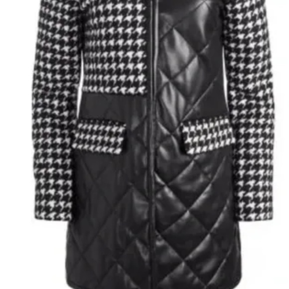 alice + olivia Susan quilted houndstooth vegan leather coat - Picture 2 of 14